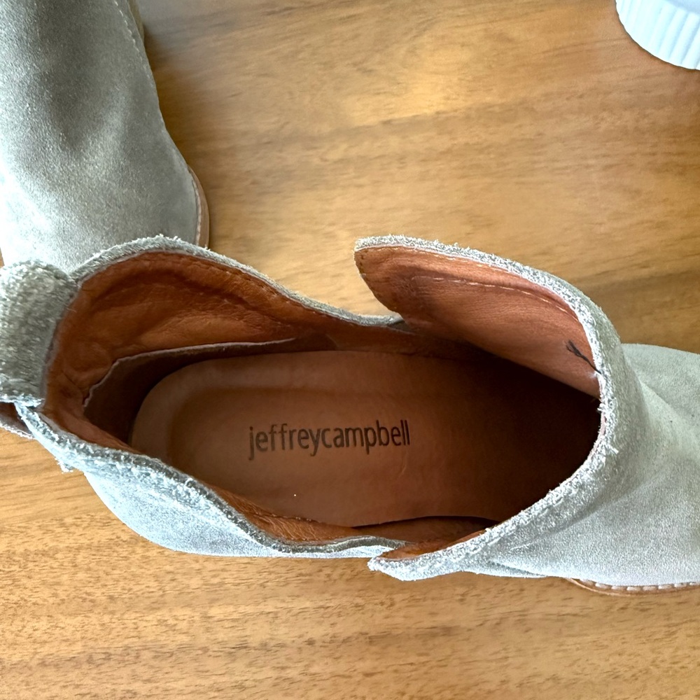 Jeffrey Campbell Rosalee Taupe Grey Suede Ankle Boot Bootie Size 7.5 Block Heel - Picture 6 of 12